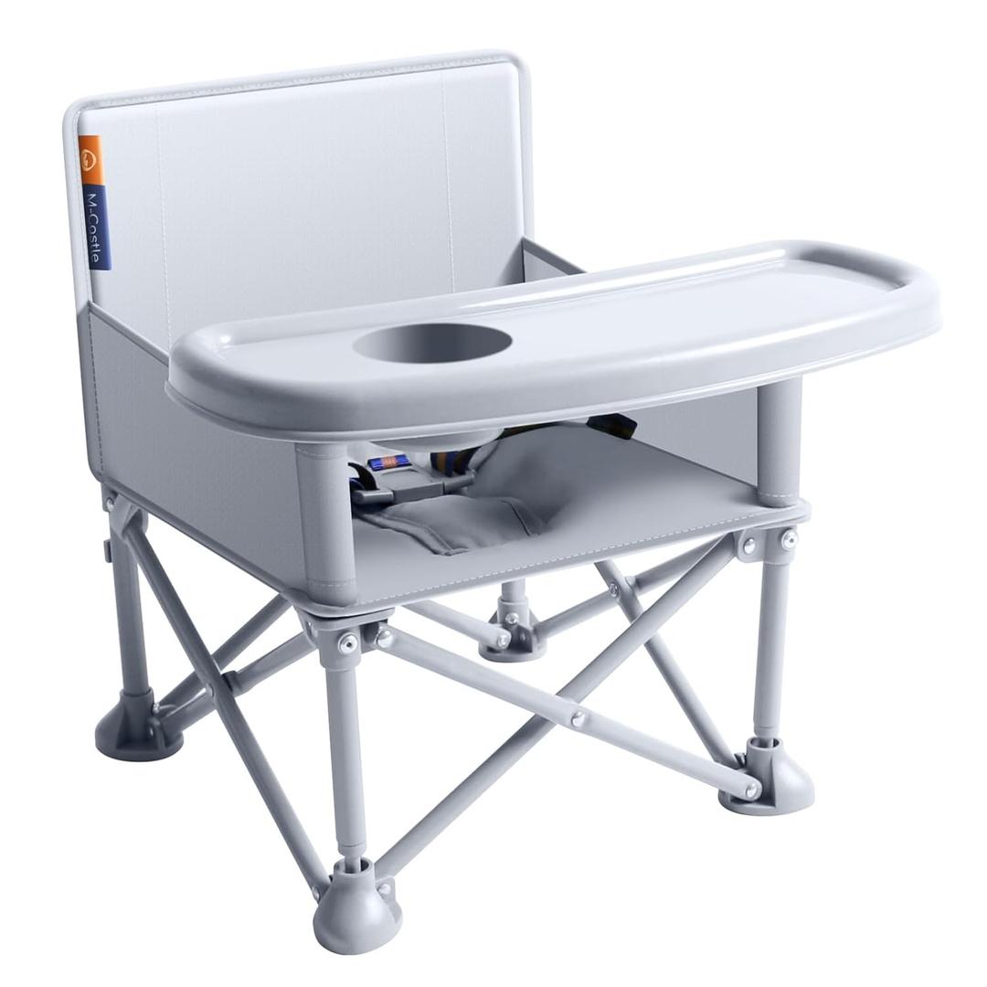 New Portable Travel Booster Seat with Tray|Foldable Infant Seat Booster Dining Chair|Great for Camping, Beach, Lawn|Toddler, Child Camping Chair 6 Months - 3 Years Old (Gray）