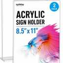 xydstay 8.5 x 11 Acrylic Sign Holder 2 Pack, Vertical T Shape Clear Plastic Menu Holder, Table Display Stand for Restaurant, Office, School, Store and Home Use