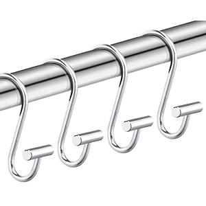Silver Shower Curtain Hooks,Rust Proof Shower Curtain Rings for Bathroom,Chrome T-Bar Metal Decorative Shower Curtain Hooks Hangers for Shower Curtain Rod,Set of 12