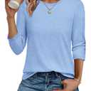 CHICGAL Women 3/4 Sleeve Shirts Casual Round Neck Tops Basic Tees Cute T-Shirts Blouses(Blue, 3XL)