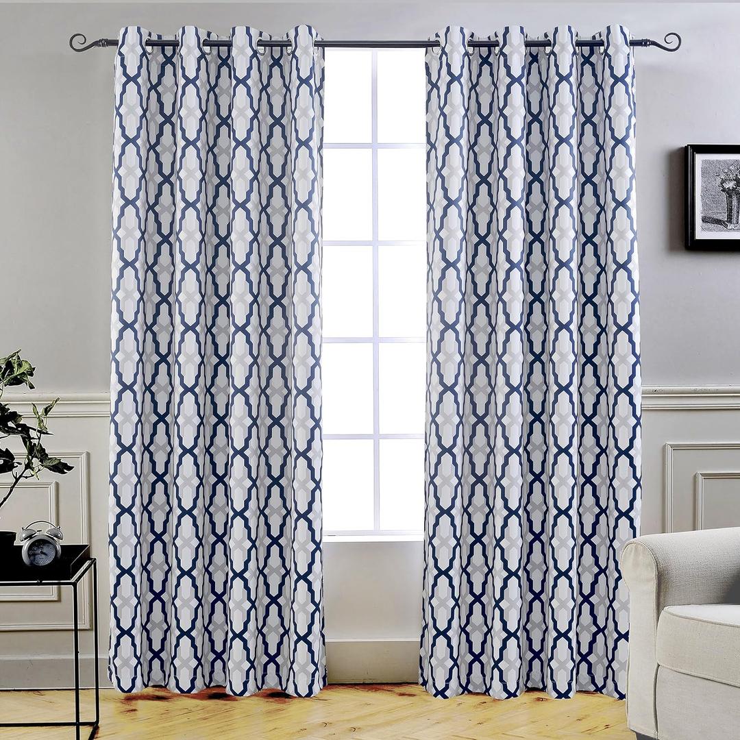 DriftAway Mason Thermal Blackout Grommet Window Curtains Geometric Trellis Pattern 2 Panels Each 52 Inch by 84 Inch 