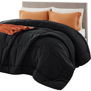 Bedsure Comforter Duvet Insert - Quilted Comforters Queen Size, All Season Duvet, Down Alternative Bedding, with 8 Tabs, Gifts for Women/Men, Black, Queen 88 x 88 Inches
