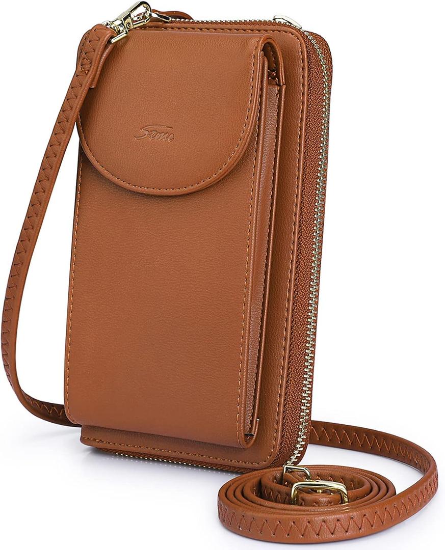 S-ZONE Small Crossbody Bags for Women Cell Phone Purse RFID Blocking Wallet Purses with Credit Card Slots (Brown)