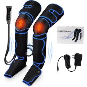 Leg Massager for Circulation and Pain Relief Thigh Compression Massager with 6 Modes 3 Vibration Knee Massage with Heat Leg Circulation Machine for Thigh Calf and Feet Relaxation for Athletes/Seniors (Black)