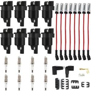 8PCS UF414 Round Ignition Coils Pack & Iridium Spark Plugs & Spark Plug Wires Set Fits for Chevrolet Corvette Avalanche Silverado 1500 2500 3500 GMC Savana 1500 2500 Cadillac Escalade D514A (UF414 Ignition Coils Pack Set)