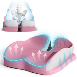 Seat Cushions for Office Chairs Wheelchair Cushion for Long Sitting Back PainMemory Foam Seat Car Computer Desk Chair CushionCoccyx Cushion for Tailbone Pain Relief Cushion Office Chair Butt Pillow (Pink)