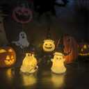3 Pack Light Up Ghost Pumpkin Figurine Halloween Decorations, Spooky LED Lighted Ghost Statue with Witch Hats for Home Mantel Tabletop Party Holiday Decor