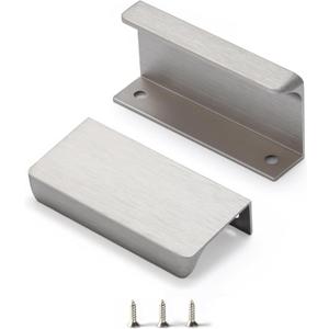 Satanga Edge Finger Tab Pull for cabinets Kitchen Concealed Drawer pulls Aluminum Flat Hidden Back Mount Door Handle for Home Pack of 6 Modern Brushed Nickel 2-1/2" Hole Center Easy Installation