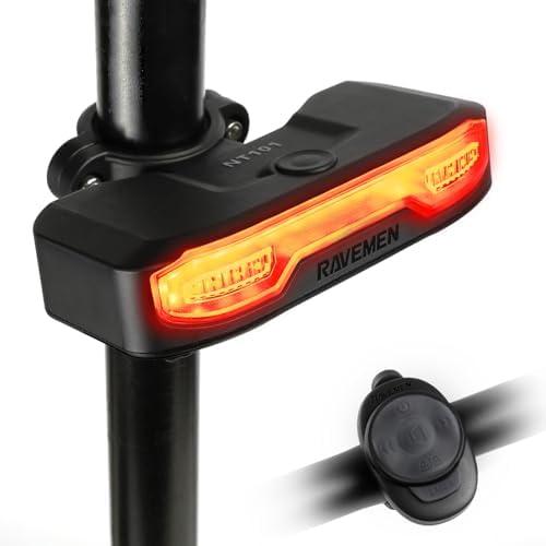 RAVEMEN NT101 Bike Tail Light with Turn Signals 160lm Rear Bicycle Light with Bike Horn Alarm for Seatposts/Cargo Rack, Auto ON/Off Bike Brake Light Ground Warning Lights for Night Riding Safety