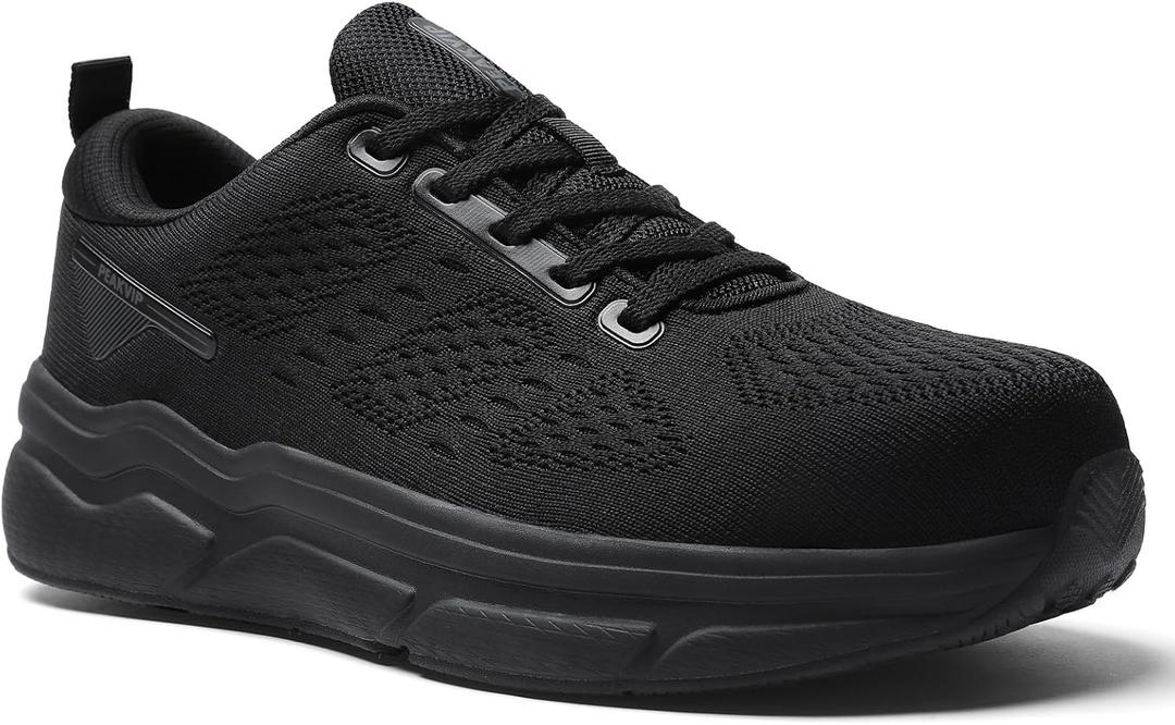 Wide Steel Toe Shoes for Men Orthopedic Safety Shoes with Arch Support, Waterproof Non Slip Work Shoes Comfortable Cushioned Walking Shoes, Size 8.5 M