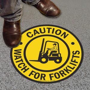 SmartSign - SF-0098-FO-17 "Caution - Watch For Forklifts" Anti Slip Adhesive Floor Sign | 17" x 17" Black on Yellow