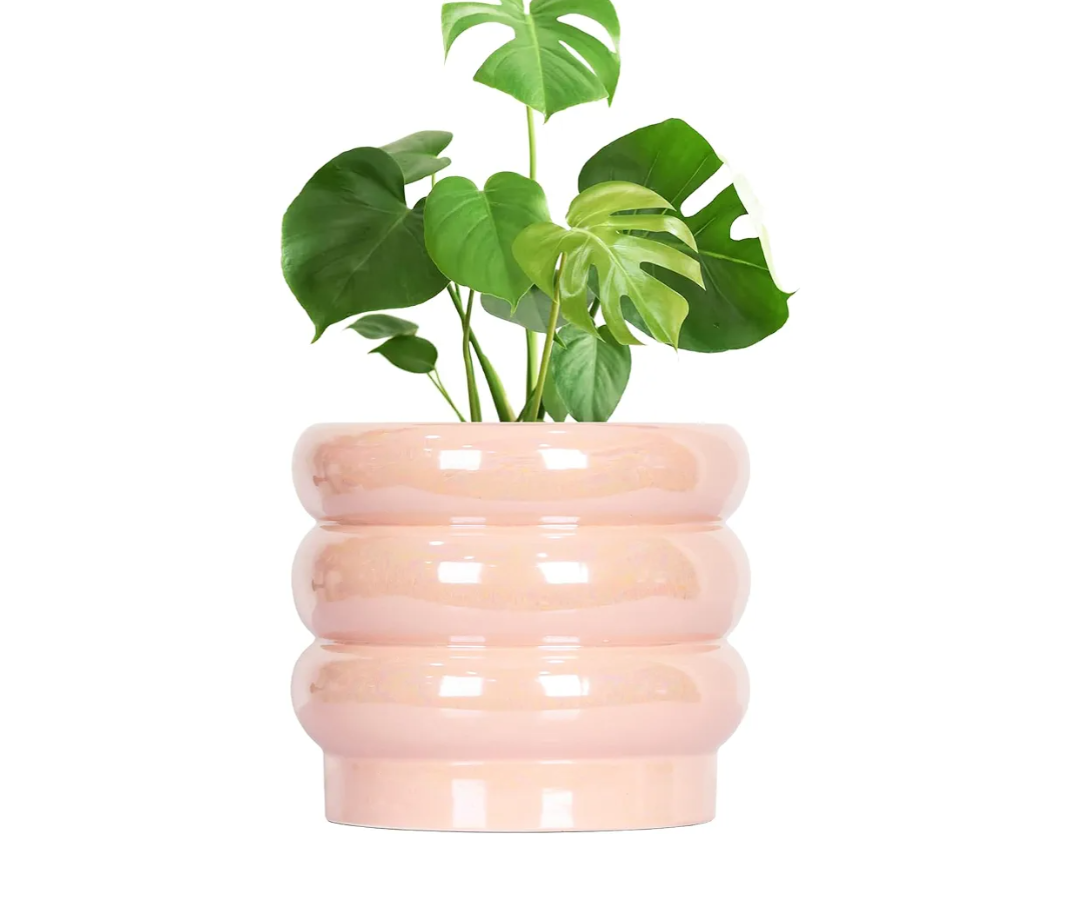 10 inch Ceramic Plant Pots for Indoor Plants, Rainbow Pearl Glaze Planter with Planters for Plants with Drainage Hole, Orchid Pots, Succulent Pot, Large Flower Pot (Pink) 2 Pack