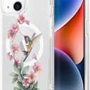 MAYCARI for iPhone 12 mini Case Compatible with MagSafe, Magnetic Cute Pink Floral Hummingbird Design Clear Phone Cover for Girls Women Soft TPU Hard Back Protective Case for iPhone 12 mini