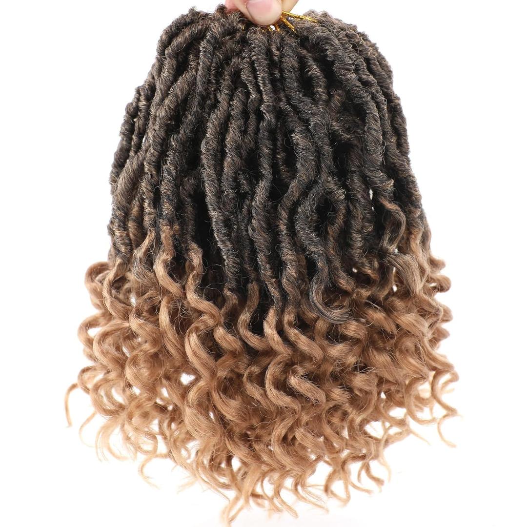 7 Packs Faux Locs Crochet Hair With Curly Ends 10 Inch Pre-looped Soft Locs Crochet Hair Bohemian Goddess Locs Crochet Hair Extensions for Women (12Strands/pack T27#)