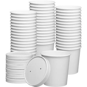 16 oz. Paper Food Containers With Vented Lids, To Go Hot Soup Bowls, Disposable Ice Cream Cups, White