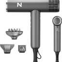Natrial Ionic Professional Hair Dryer with Diffuser for Curly Hair,1600W&110000RPM High Speed Blow Dryer for Women,Fast Drying,Lock Function,Low Noise,Lightweight for Home Travel Salon,Gray