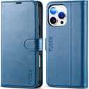 TUCCH Wallet Case for iPhone 16 Pro Max, Magnetic PU Leather Stand Flip Cover with 4 Card Slots TPU Shockproof Interior Case [RFID Blocking] Folio Compatible with iPhone 16 Pro Max 5G, Light Blue