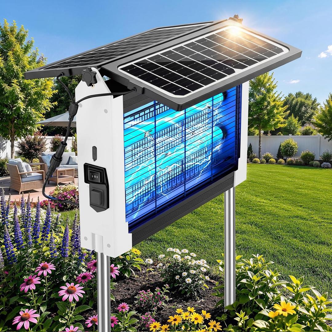 Upgraded Solar Bug Zapper Outdoor with Dual Panels, 4500V Cordless Rechargeable Fly Insect Killer Waterproof Electric Mosquitoes Zapper for Patio Garden Backyard RV Camping Pond