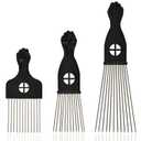 3-Piece Stainless Steel Afro Hair Pick Set, Fist Design for Men & Women, Perfect for Natural Curly Afro Hair, Essential Hairdressing Styling Tool