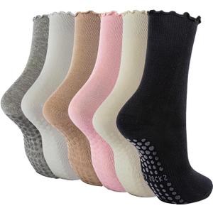 Grips Non Slip Yoga Pilates Socks for Women - Cute Ruffle Frilly Cotton Crew Socks