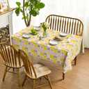 Horaldaily Spring Tablecloth 60×120 Inch Rectangular, Orange Buffalo Plaid Patch-Style Pattern Polka Dot Dasiy Washable Seasonal Table Cover for Party Picnic Dinner Decor