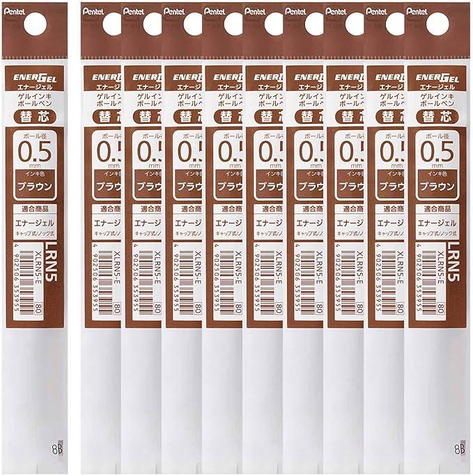 Pentel XLRN5-E EnerGel 0.5mm Ballpoint Pen Refill, Brown, 10 Pens