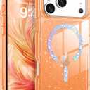 BENTOBEN Magnetic for iPhone 17 Pro Max Case, Clear Crystal Glitter Bling 17 Pro Max Phone Case [Compatible with MagSafe], Shockproof Sparkly Cute Women Girl Cover for iPhone 17 Pro Max, Cosmic Orange