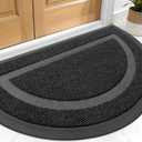 OLANLY Half Circle Door Mat Indoor Outdoor Entrance Welcome, Waterproof All-Season, All-Weather Doormat, Sturdy Natural Rubber, Low Profile, Easy Clean Patio Porch Entryway Mat, 29.5x17, Black