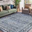 OPPODREAM Vintage Blue Area Rugs 8x10, 8 x 10 Retro Washable Rug Non Slip, Low-Pile Faux Wool Carpet, Distressed Navy Floor Mat for Living Room, Bedroom, Office, Dorm, Dinning Room, Big & Large