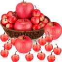 30 Pcs Fake Apples with Woven Basket Fall Artificial Red Apples for Autumn Harvest Decoration, Photography Props, Kitchen Table Centerpiece, Wreath DIY Crafts(2 Sizes)