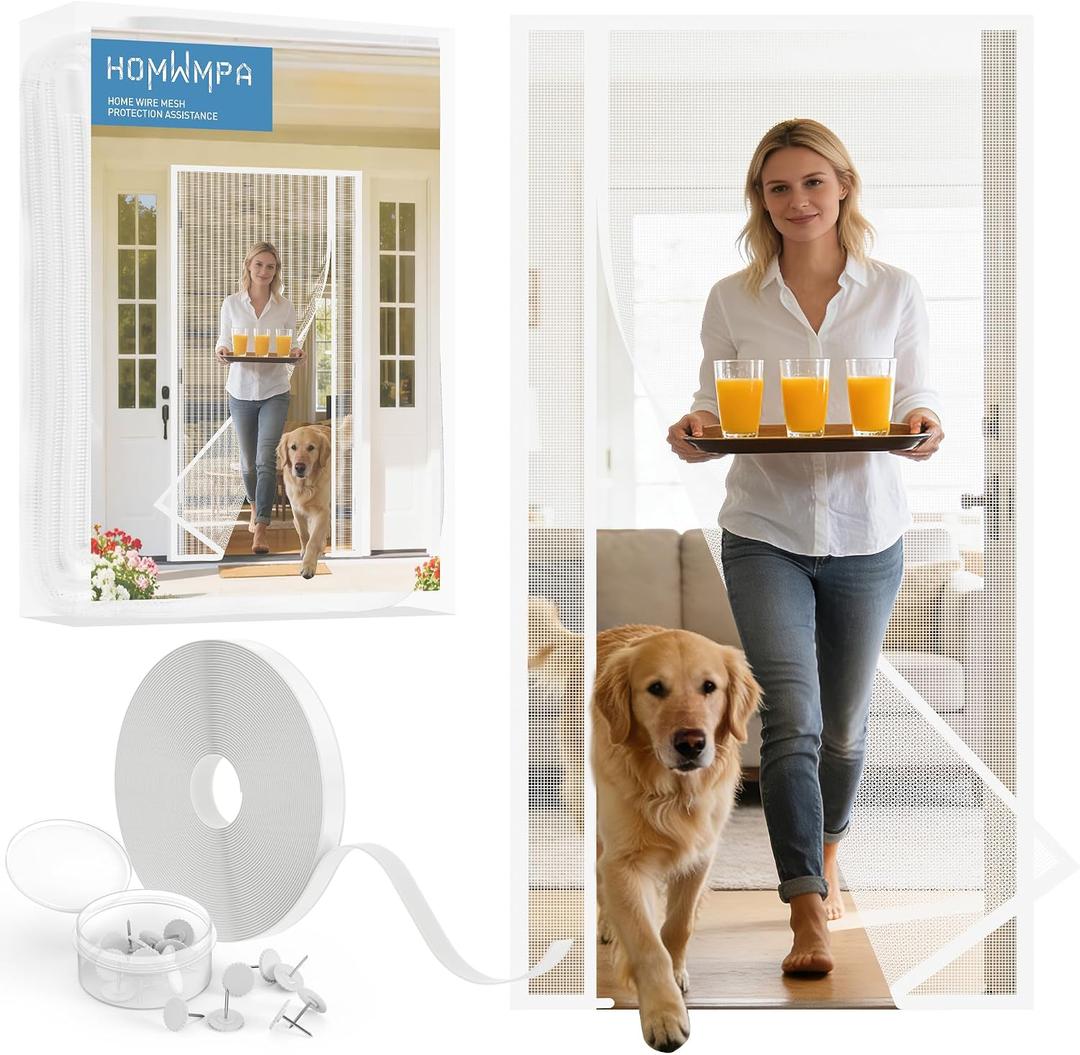 Side Opening Magnetic Screen Door, Fit Door Size 36" x 80",Screen Size 38" x 81", Reversible Left/Right Screen Door Mesh with Strong Magnet, Keep Bugs Out Let Breeze in,Pet&Kid Friendly,White