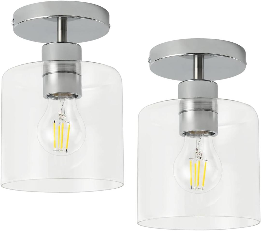 Chrome Semi Flush Mount Ceiling Light,Modern Farmhouse Ceiling Light Fixture for Closet Entryway,Hallway Light Fixture 5.9in Clear Glass Shade, 2 Pack