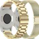 Watch Bands Compatible with 18mm Garmin Venu 3S/Venu 4 41mm/ Vivoactive 4S /Venu 2s / Vivomove 3S, Solid Stainless Steel Watchband+ Mesh Strap Bracelet for Garmin Forerunner 255s/265S (Sofe Gold)