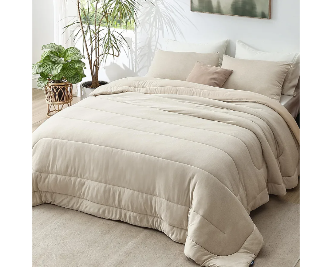 Bedsure Queen Comforter Set - Cooling and Warm Bed Set, Linen Reversible Bedding for All Season, 3 Pieces, 1 Queen Size Comforter (88"x88") and 2 Pillow Cases(20"x26")