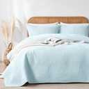 OARAGE Queen Quilt Bedding Set Soft Lightweight Aqua Blue Bedspread with Leaf Pattern,Ultrasonic Microfiber Bed Coverlet Full Size for All Season (1 Quilt, 2 Shams)