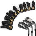 10pcs /Set Black Hybrid Iron Head Covers Protector with Large Gold No.