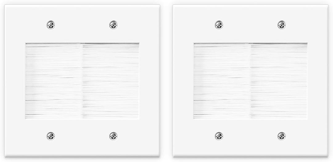 VCELINK 2 Gang Brush Wall Plate, Cable Pass Through Wire Hider for Cable Management, Ethernet Cables, HDMI Cables and Home Theater Systems, 2 Pack (White)