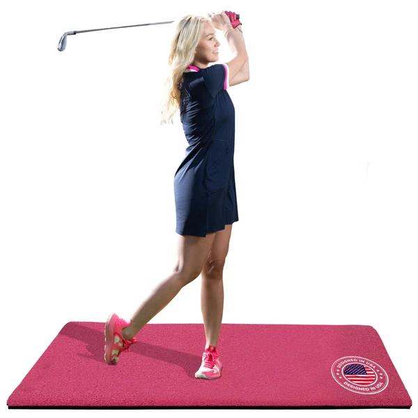 Amazique 5×4 Golf Hitting Mat, Non-Slip Hitting Mat, 40mm Thick, PGA Pro Trusted Indoor & Outdoor Golf Practice Mat with Training Kit (5x4 Pink 31mm)