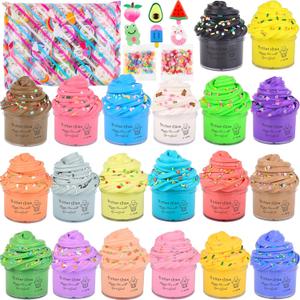 WUHUANIU 20 Packs Multicolor Butter Slime Kit, Super Stretchy & Non-Sticky, Slime Party Favors for Kids & Adults, Goodie Bag Stuffers
