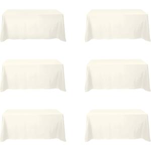 BRILLMAX 6 Pack Ivory Tablecloths 90 x 132 Inch for 6ft Rectangle Tables - 150 GSM Polyester Fabric, Floor Length Drop, Water, Stain & Wrinkle Resistant Cloth Cover for Wedding Reception Banquet