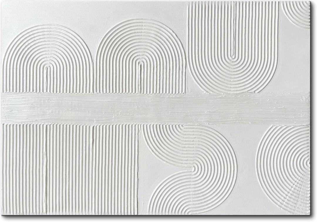 Creespi White Textured Wall Art - Hand Painted Abstract Oil Painting On Canvas 28x40 inch,Large Modern Minimalist 3D Art Painting for Wall Decor