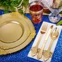 Morejoy 175PCS Solid Gold Plastic Plates with Gold Rim, Disposable Dinnerware Sets Include 25 Dinner Plates,25 Dessert Plates,25 Cutlery Sets,25Cups,25 Napkins Perfect for Party & Wedding