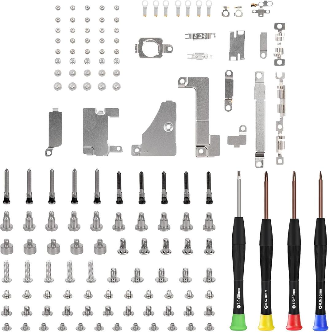for iPhone 15 Complete Screws Metal Bracket Replacement Full Set Inner Screws with Metal Plate Cover Replacement with Fix Tool Screwdrivers A2846 A3089 A3090 A3092