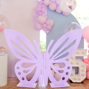 Lineshading Large Size Wooden Butterfly Decor Butterfly Craft Butterfly Wood Decoupage Butterfly Shape Slices Birthday Wedding Baby Shower DIY Decorations (Light Purple,46.85 x 62.2 Inches)