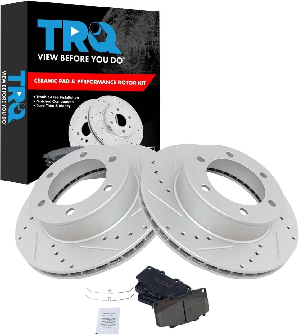 TRQ Front Performance Brake Pad & Rotor Kit Brake Pads Brake Rotors Set Ceramic Premium G-Coated Compatible with 1996-2000 Toyota 4Runner
