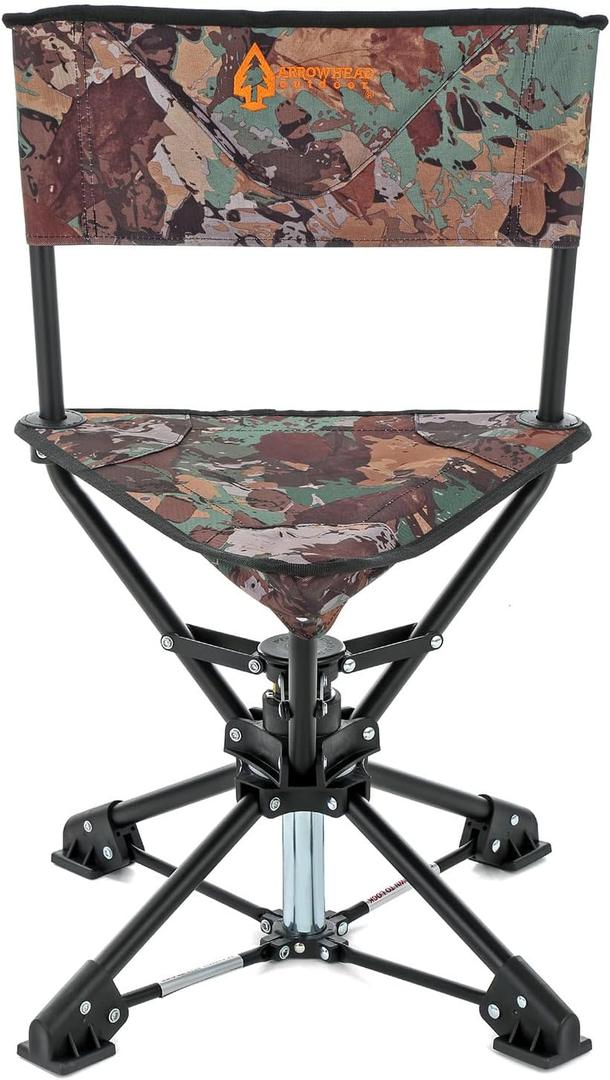 ARROWHEAD OUTDOOR 360° Degree Swivel Hunting Chair Stool Seat, Perfect for Blinds, No Sink Feet, Quick Setup & Takedown, Compact & Lightweight, Carrying Case, Fishing, Rugged 600D Canvas, USA-Based
