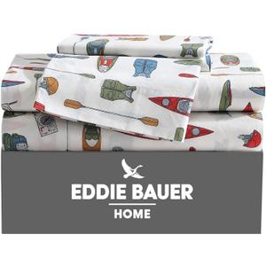 Eddie Bauer - Twin Sheet Set, Cotton Percale Bed Sheets, Crisp & Cool, Ideal Dorm Essentials (Kayak Adventure, Twin)