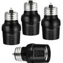 WILAWELS Light Sensor Socket, Automatic Dusk to Dawn Light Socket with 360° Sensor Rotation, E26 Bulb Base Adapter, Light Bulb Socket for Outdoor Lighting, UL Listed, Black, 4 Pack