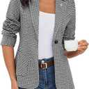 ELLEVEN 2025 Women's Houndstooth Plaid Blazers with Embroidered Collar, Business Casual Work Office Jacket with Pockets (Large)