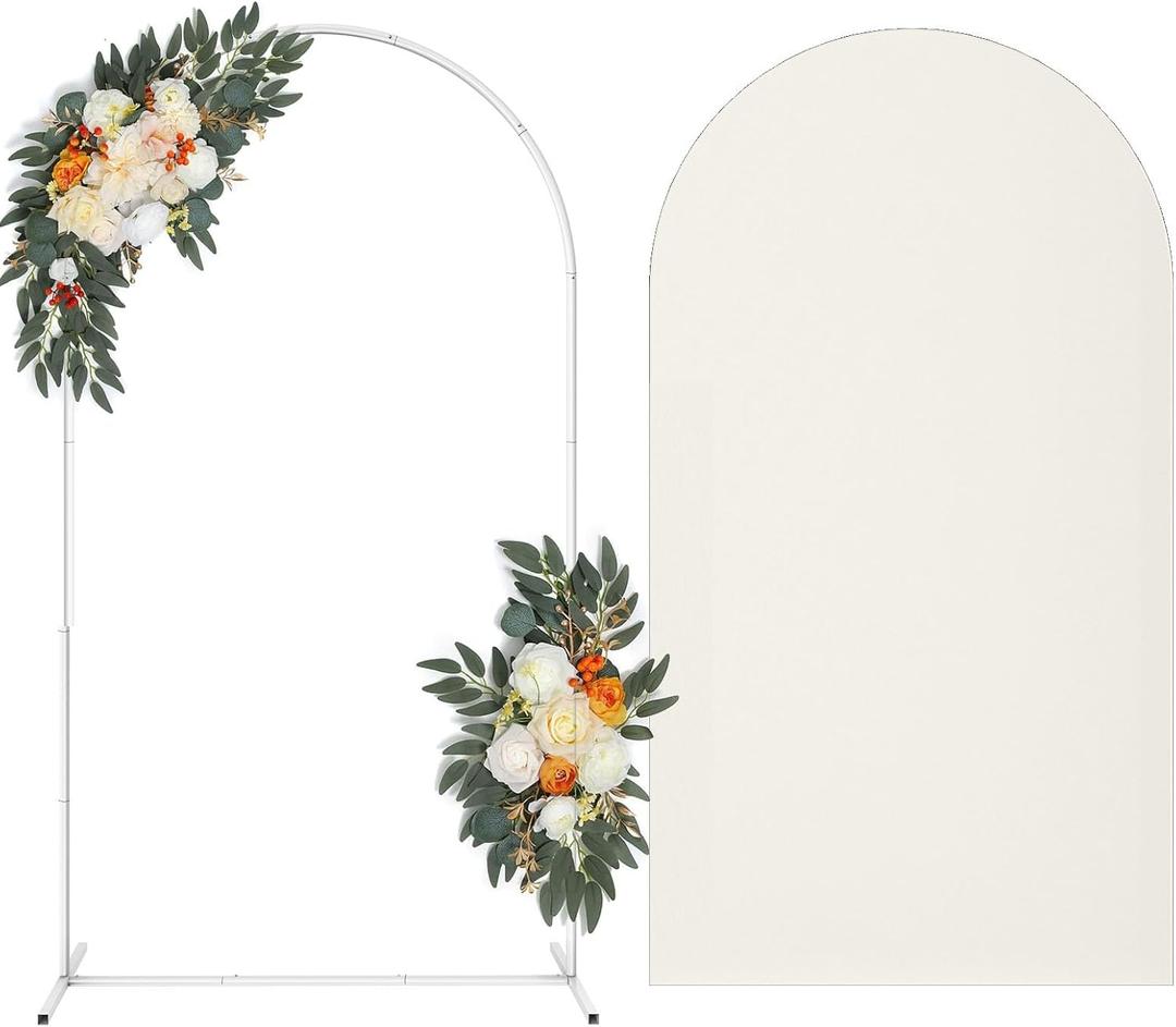Arch Backdrop Stand with Spandex Arch Cover, 7.3 FT Wedding Balloon Arched Backdrop Stand Square Arch Frame for Birthday Party Bridal Baby Shower Background Ceremony Decoration (Beige)